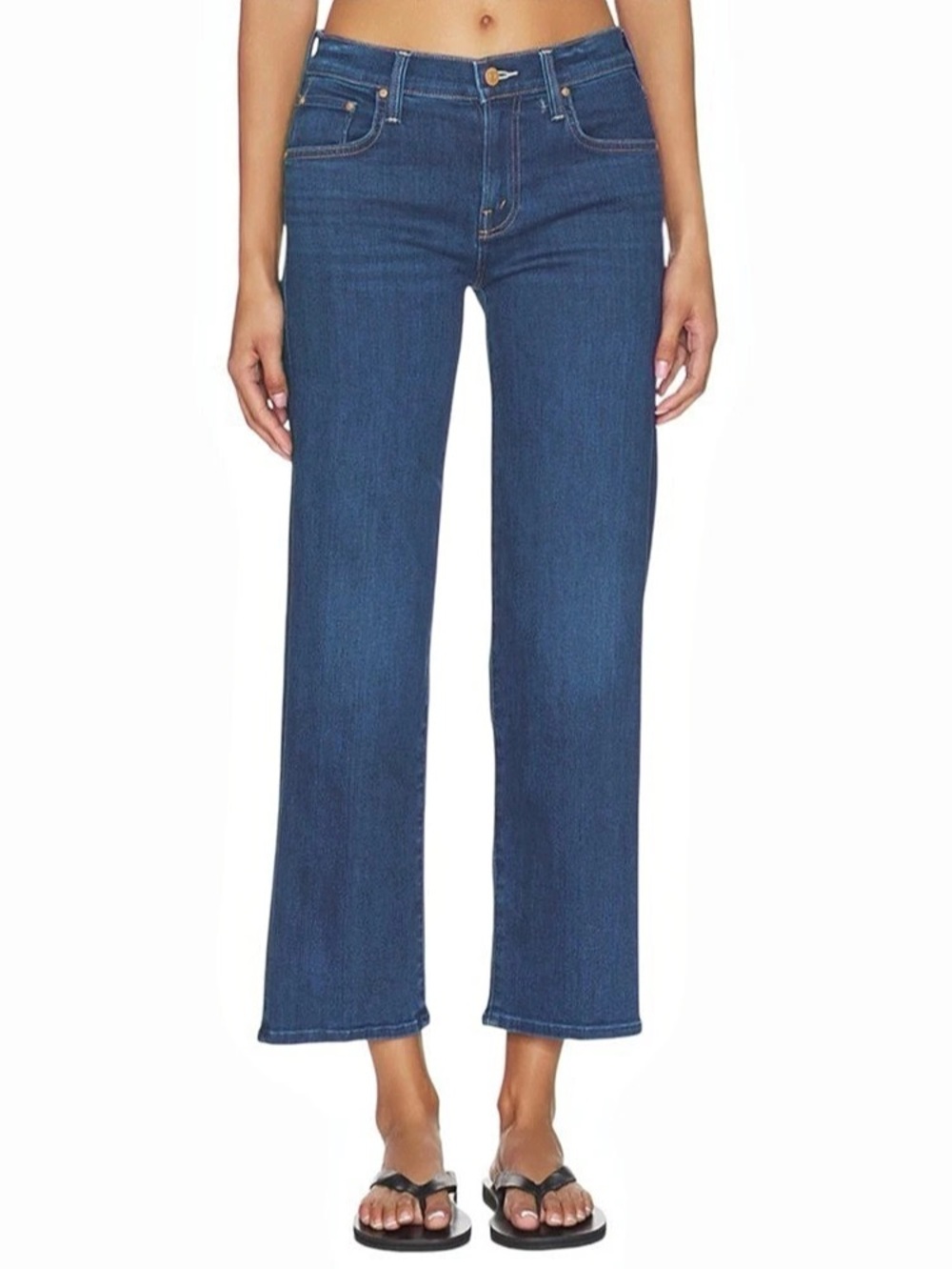 Mother The Mid Rise Rambler Zip Flood Straight Leg Jeans Waist 29 Blue